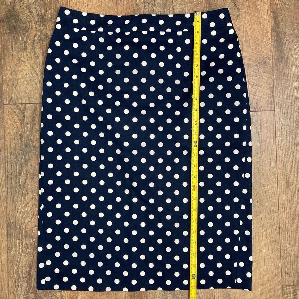 J. Crew No 2 Pencil Skirt Navy White Polka Dot Stretch Cotton sz 8 Preppy Office - Picture 8 of 11